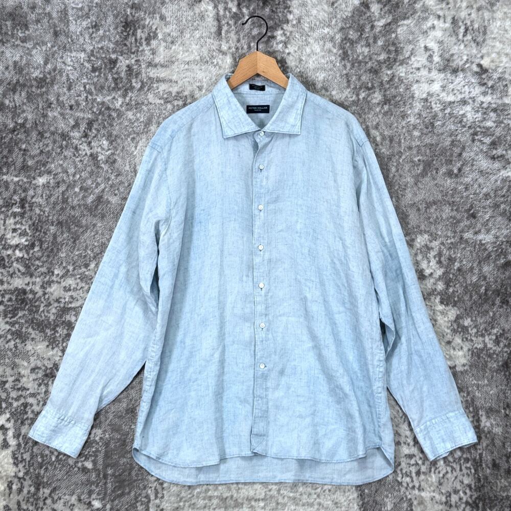 Peter Millar Collection 100% Linen Shirt XXL Mens Washed Chambray Blue